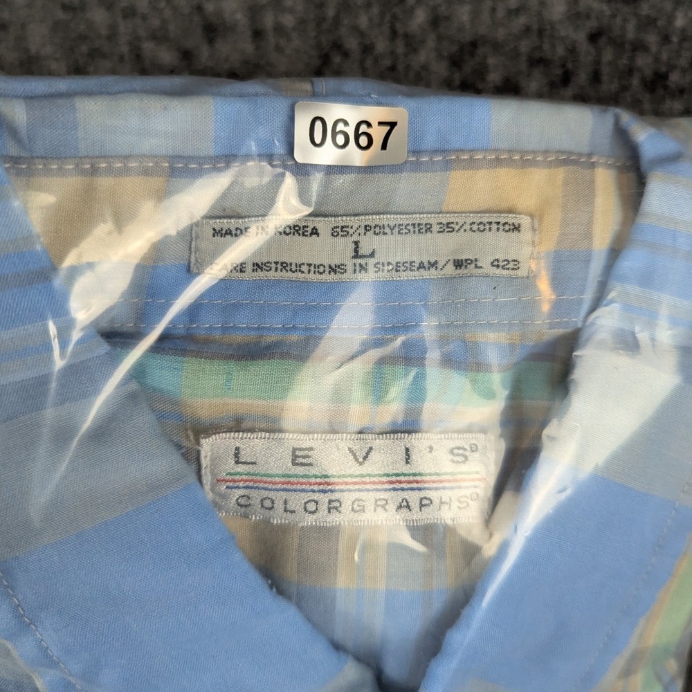 Vintage‎ Levis Colorgraphs Mens Large Blue Plaid Short Sleeve Button Down Shirt